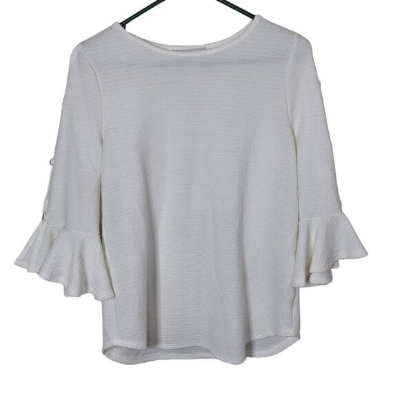 Green Envelope Los Angeles Blouse Button Ruffle Sleeves Cold Shoulder Womens S - Picture 1 of 8